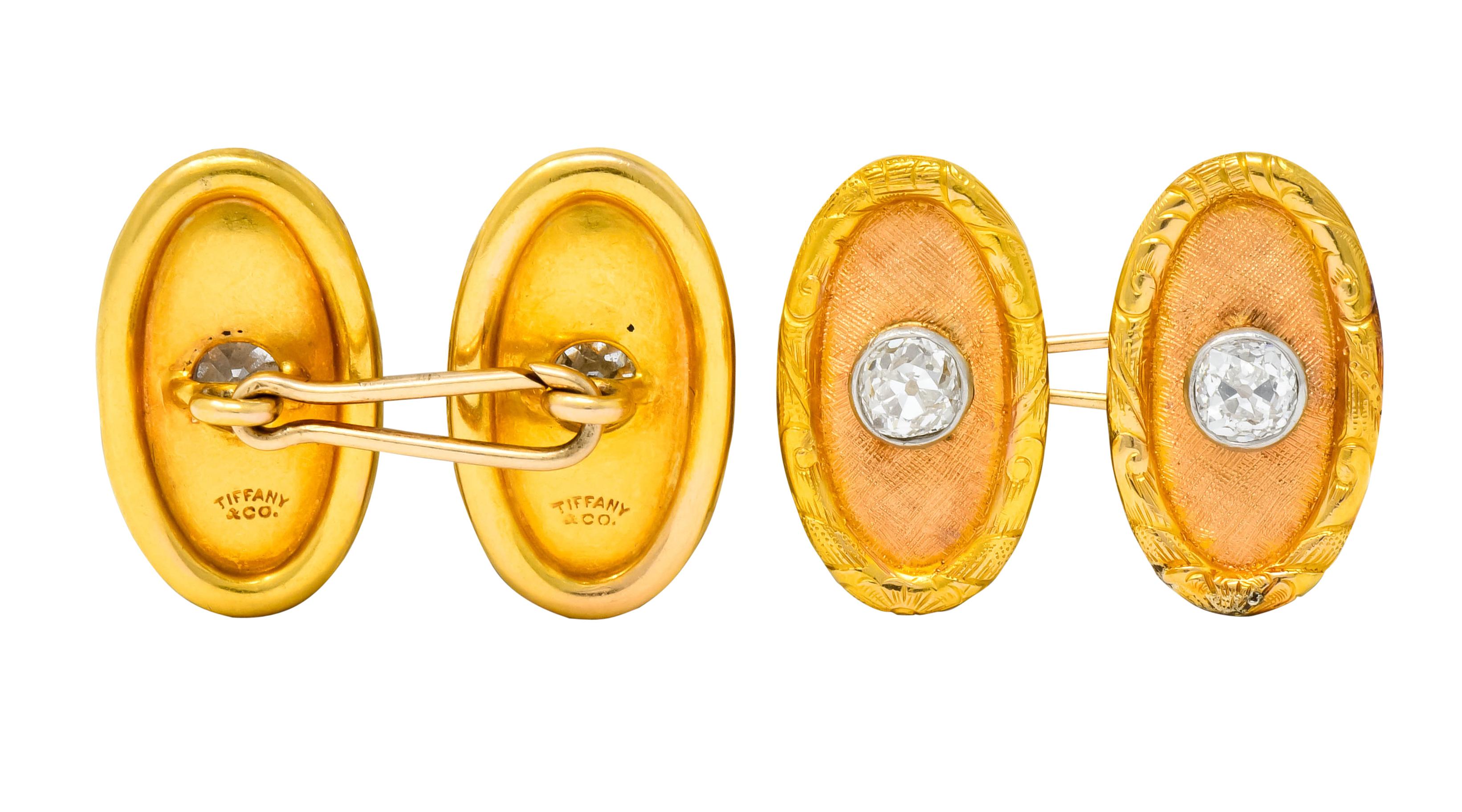 Tiffany & Co. Edwardian 2.40 Carat Diamond 18 Karat Gold Men's Cufflinks 4