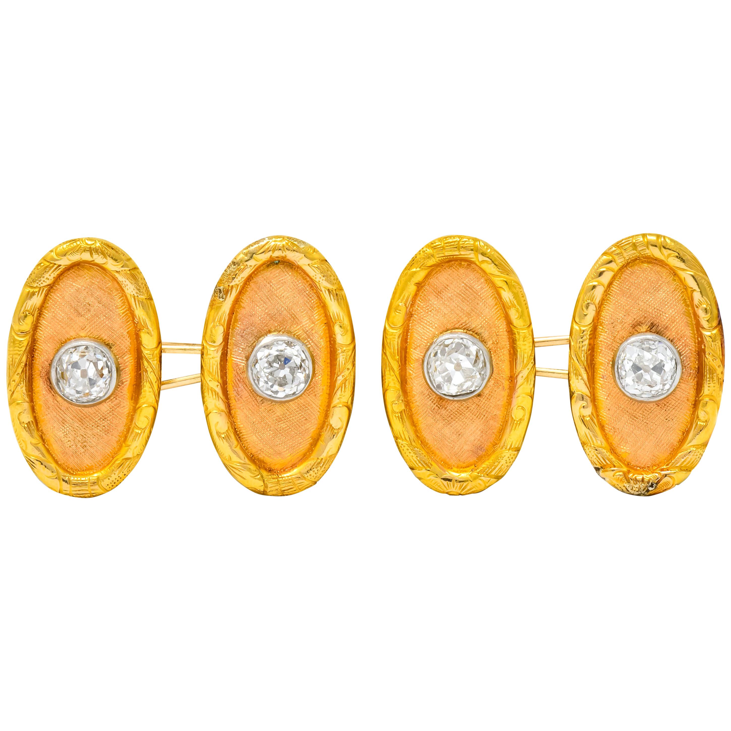 Tiffany & Co. Edwardian 2.40 Carat Diamond 18 Karat Gold Men's Cufflinks