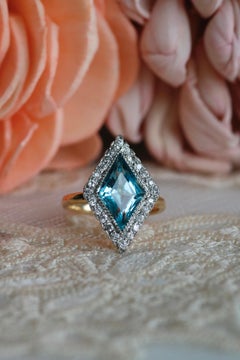 Tiffany & Co. Edwardian Aquamarine Diamond Platinum 18k Gold Ring Circa 1910