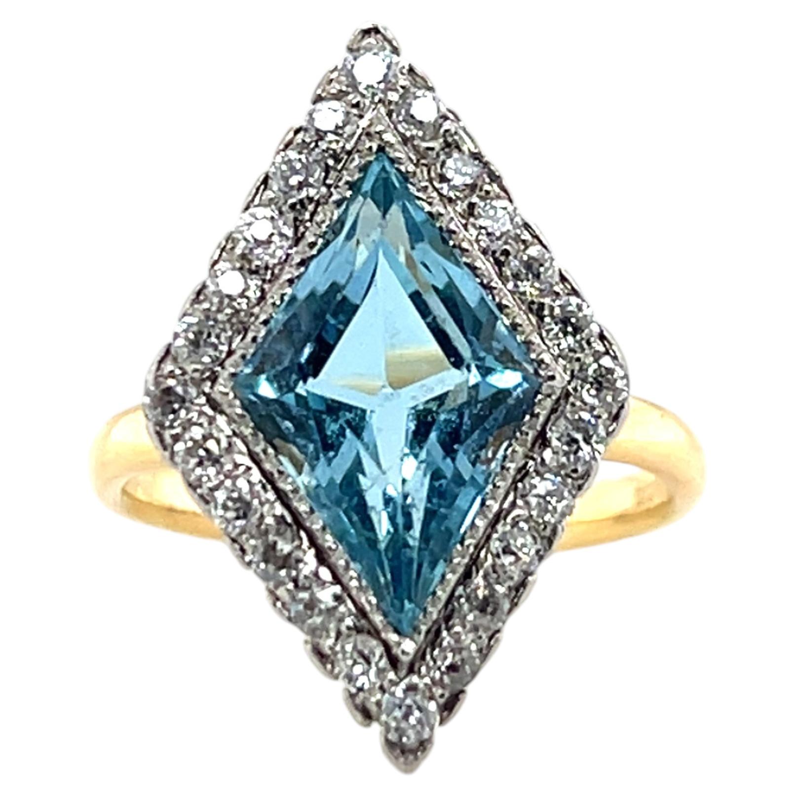 Tiffany & Co. Edwardian Aquamarine Diamond Platinum 18k Gold Ring Circa 1910