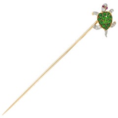 Tiffany & Co. Edwardian Demantoid Platinum 18K Gold Antique Turtle Stickpin