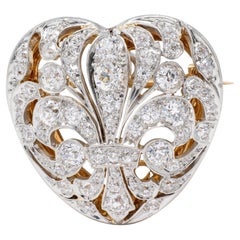 Tiffany & Co. Edwardian Diamond 18K Gold Platinum Antique Heart Pendant Brooch