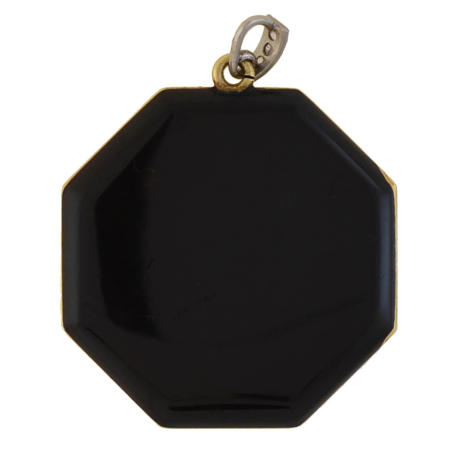 Single Cut Tiffany & Co. Edwardian Diamond and Black Enamel Locket For Sale