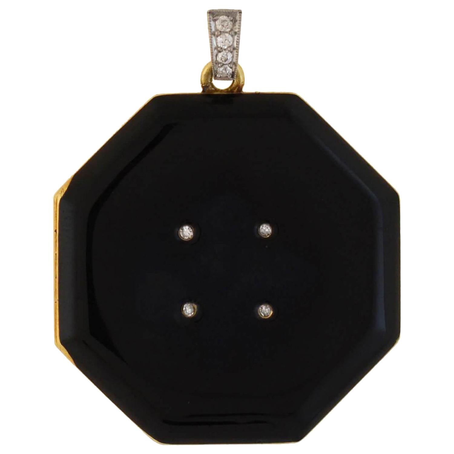 Tiffany & Co. Edwardian Diamond and Black Enamel Locket