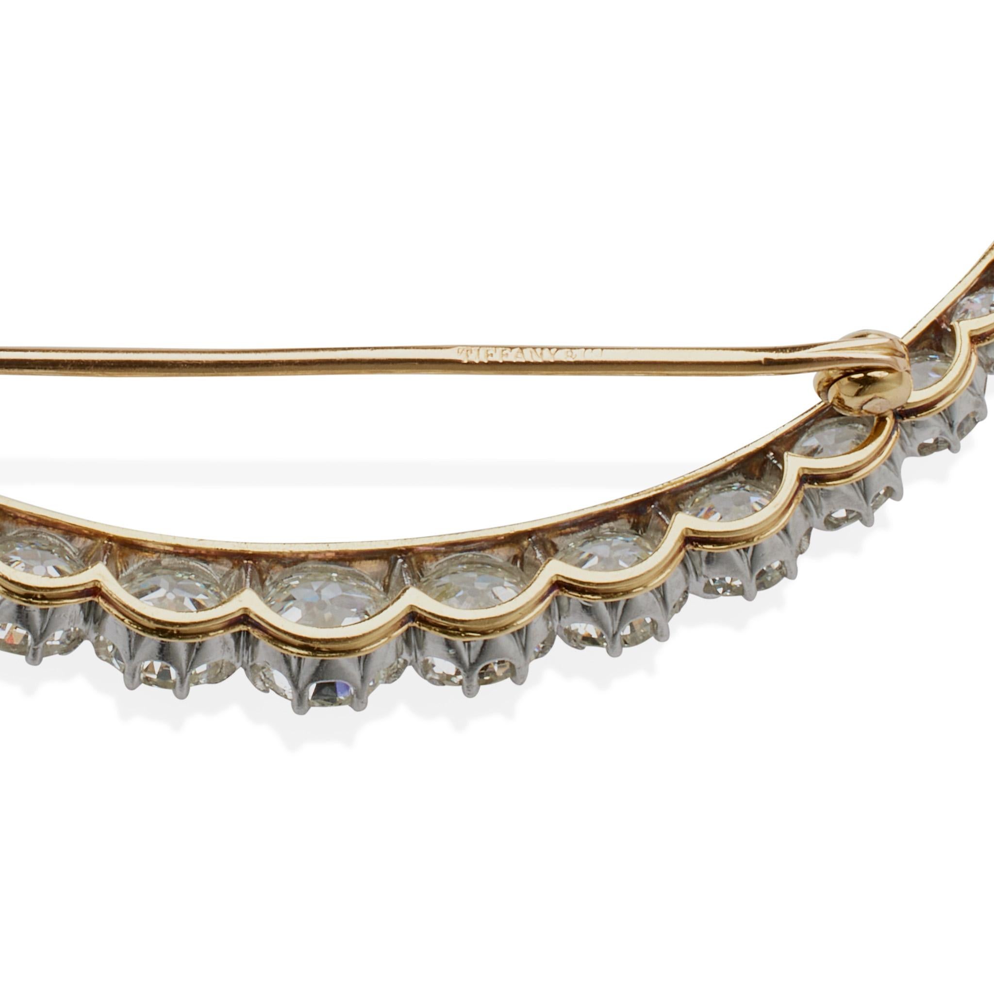 Women's or Men's Tiffany & Co. Edwardian Diamond Crescent Brooch For Sale
