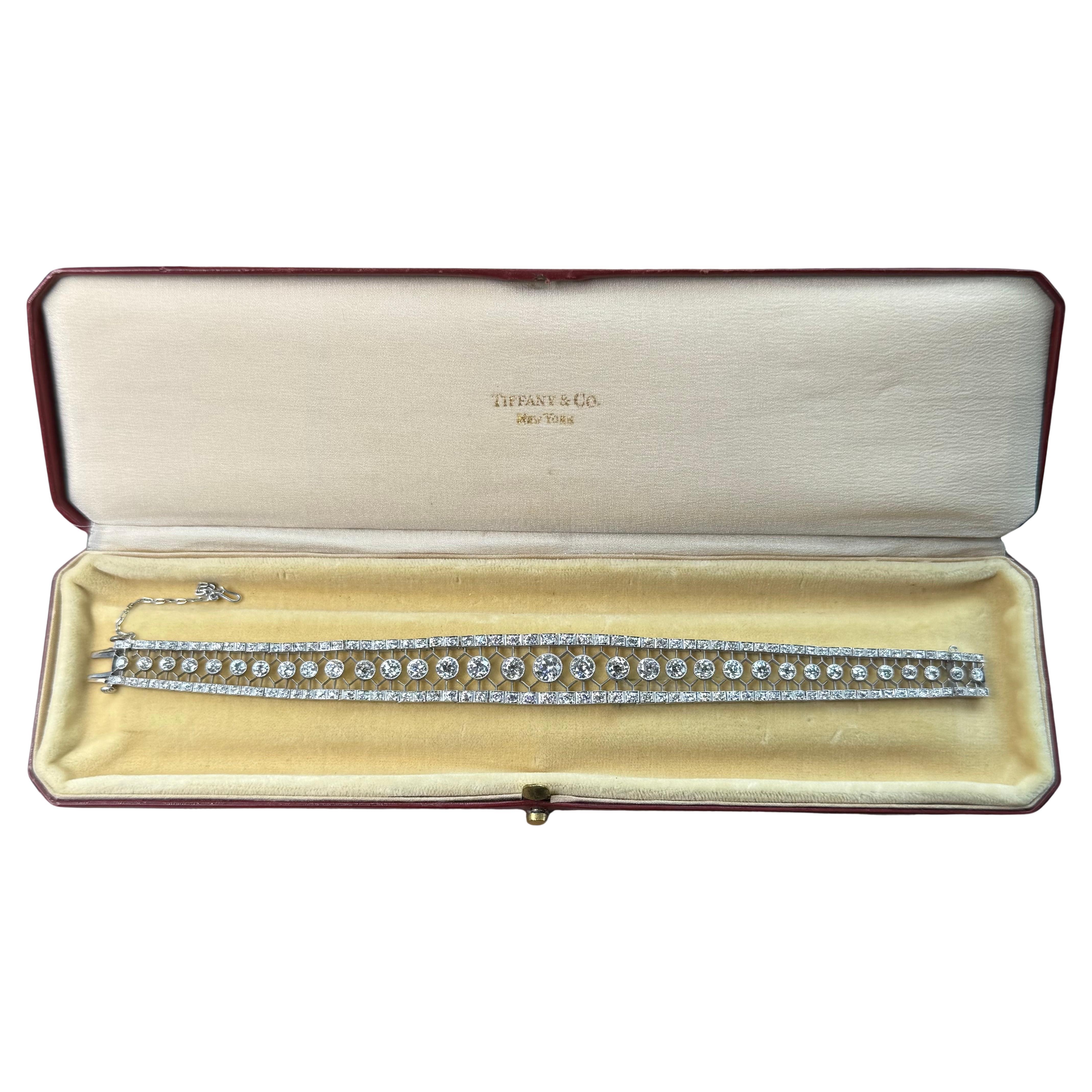 Old European Cut Tiffany & Co Edwardian Diamond Platinum Bracelet For Sale