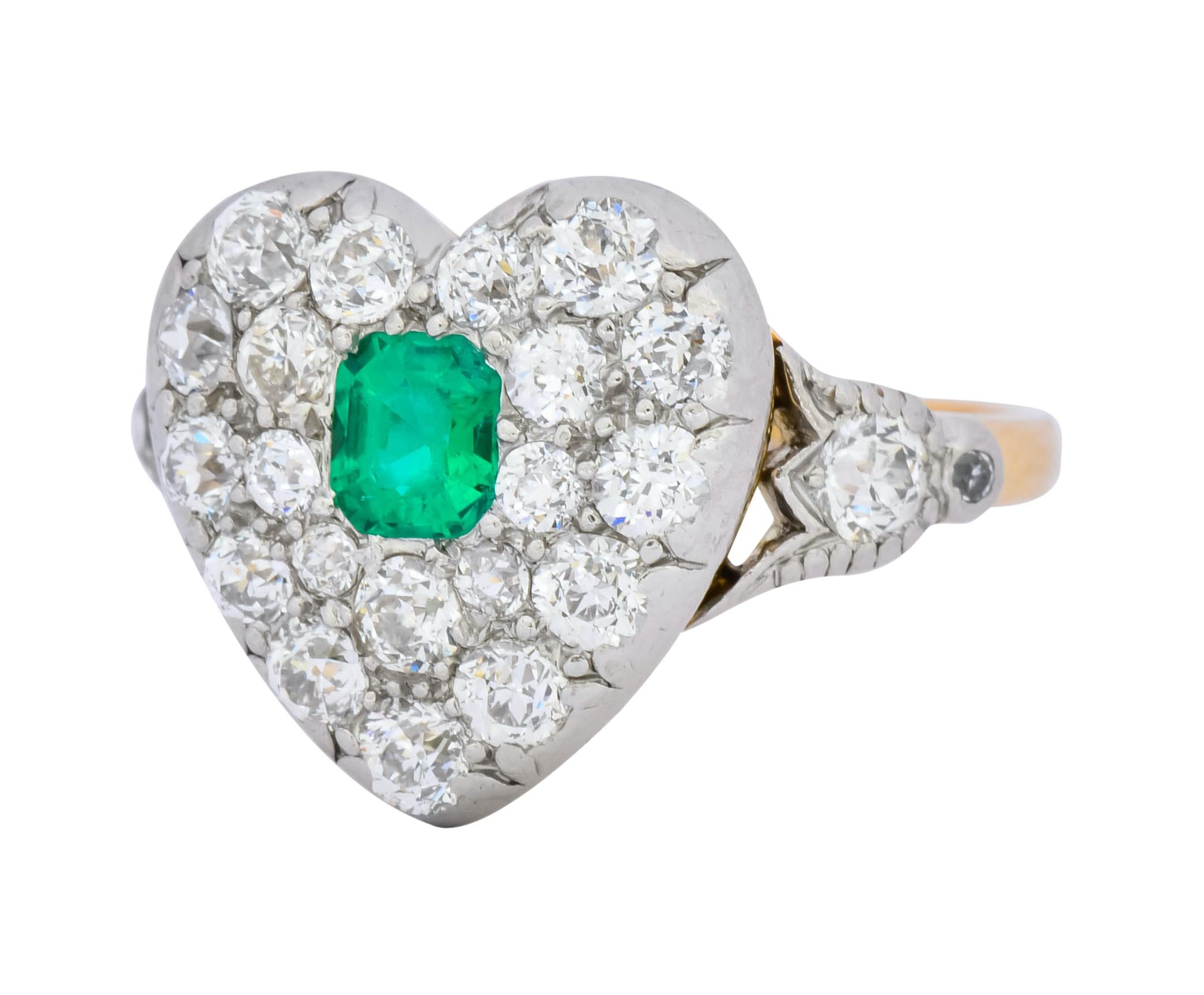 Women's or Men's Tiffany & Co. Edwardian Emerald Diamond Platinum 18 Karat Gold Ring Heart Ring