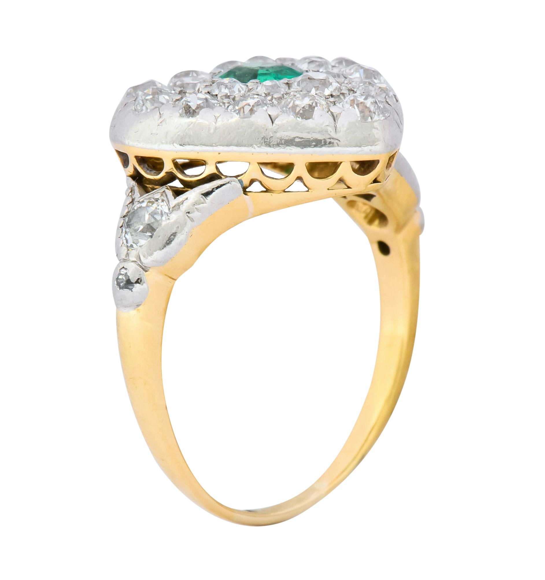 Tiffany & Co. Edwardian Emerald Diamond Platinum 18 Karat Gold Ring Heart Ring 2