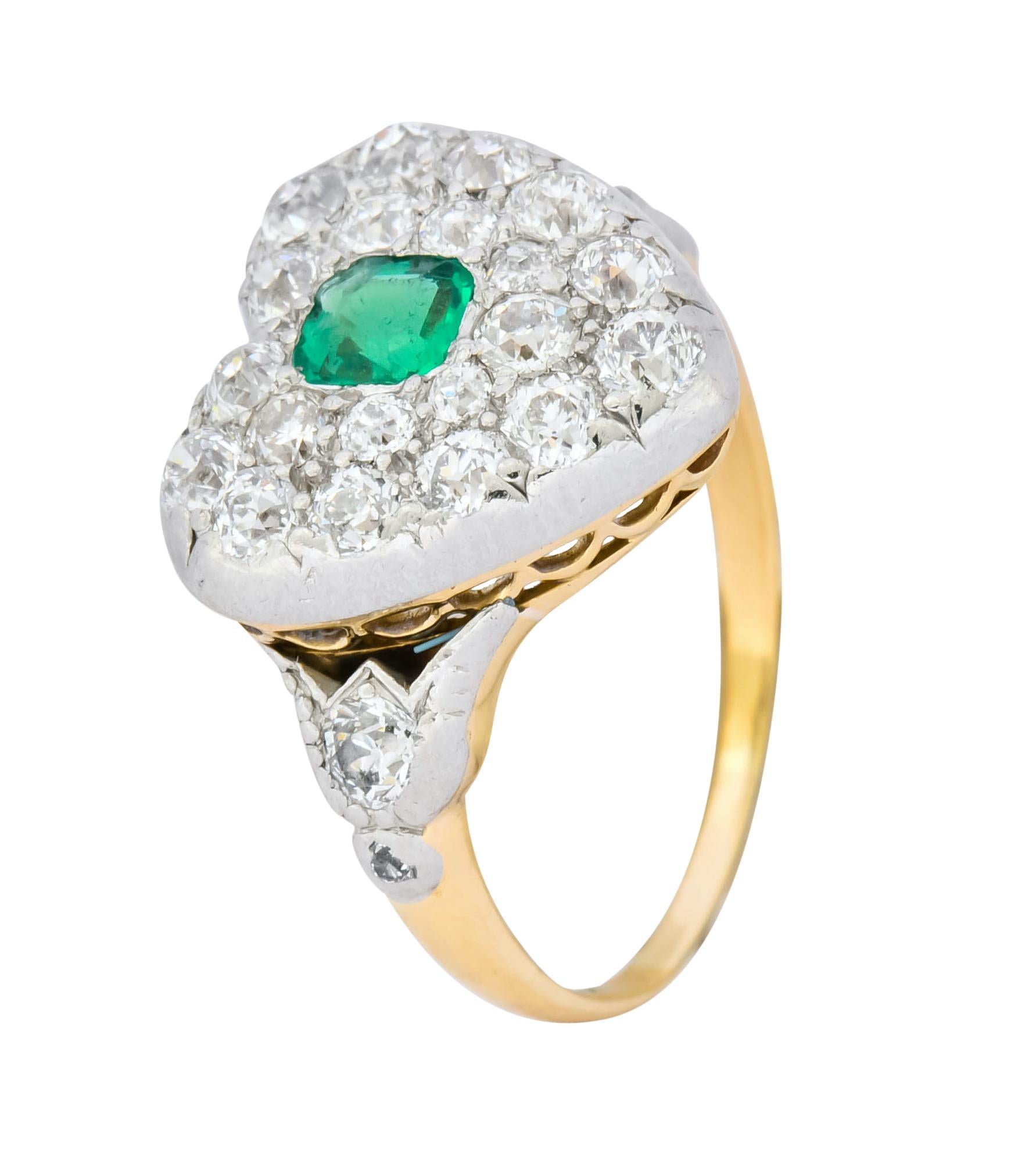 Tiffany & Co. Edwardian Emerald Diamond Platinum 18 Karat Gold Ring Heart Ring 3