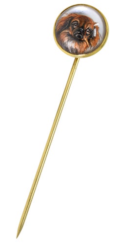 Tiffany & Co. Edwardian Essex Crystal 14K Gold Antique Pekingese Dog Stickpin