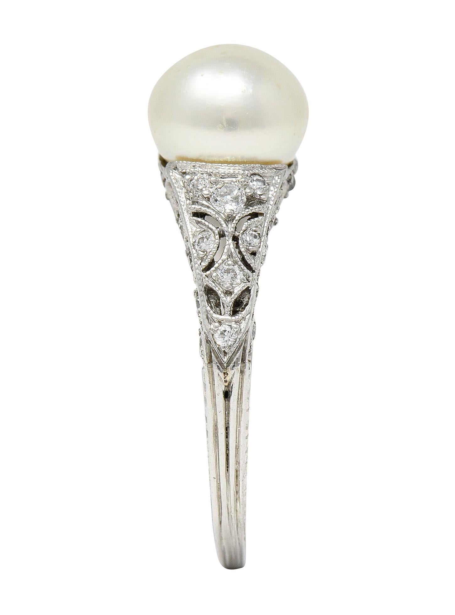 Tiffany & Co. Edwardian Pearl Diamond Platinum Ivy Foliate Antique Gemstone Ring 2