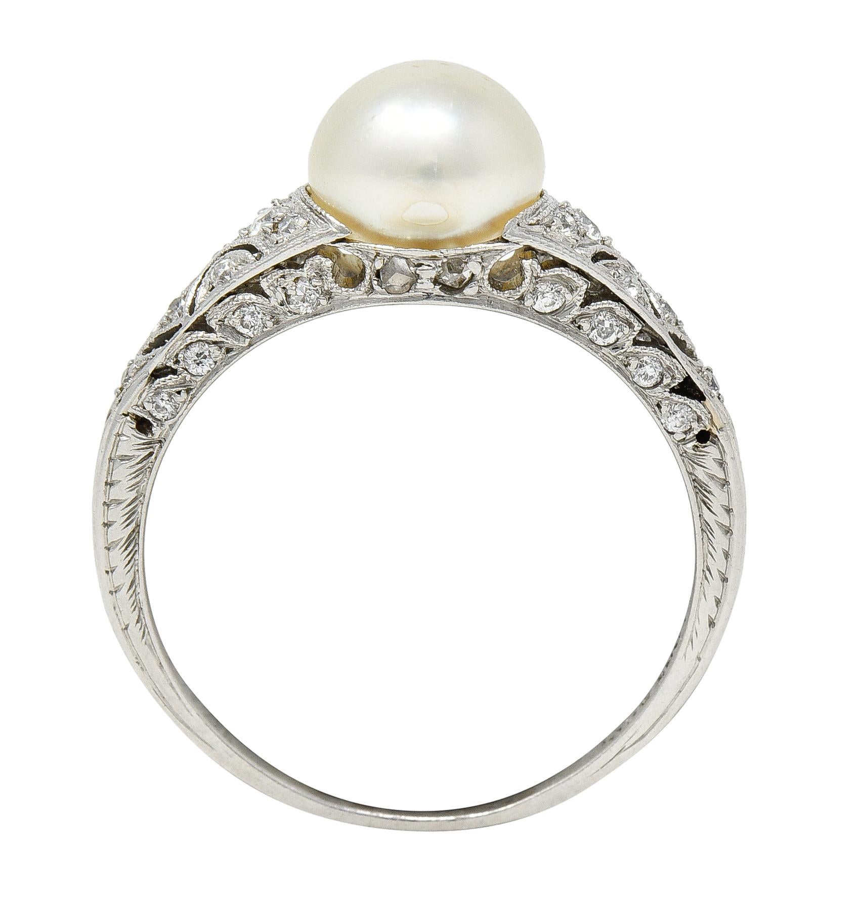 Tiffany & Co. Edwardian Pearl Diamond Platinum Ivy Foliate Antique Gemstone Ring 3
