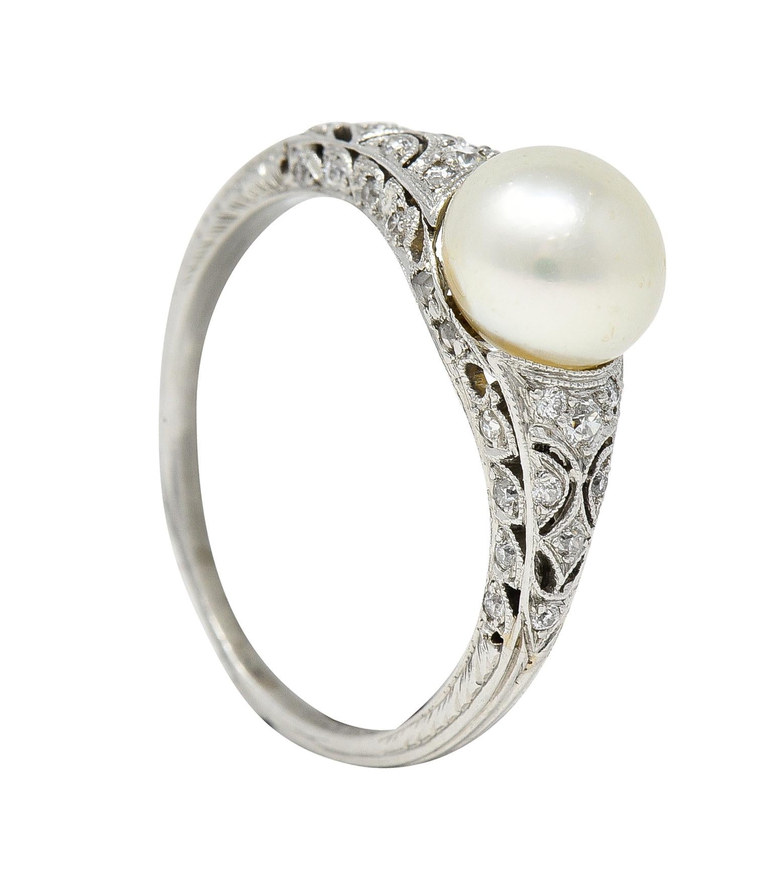 Tiffany & Co. Edwardian Pearl Diamond Platinum Ivy Foliate Antique Gemstone Ring 4