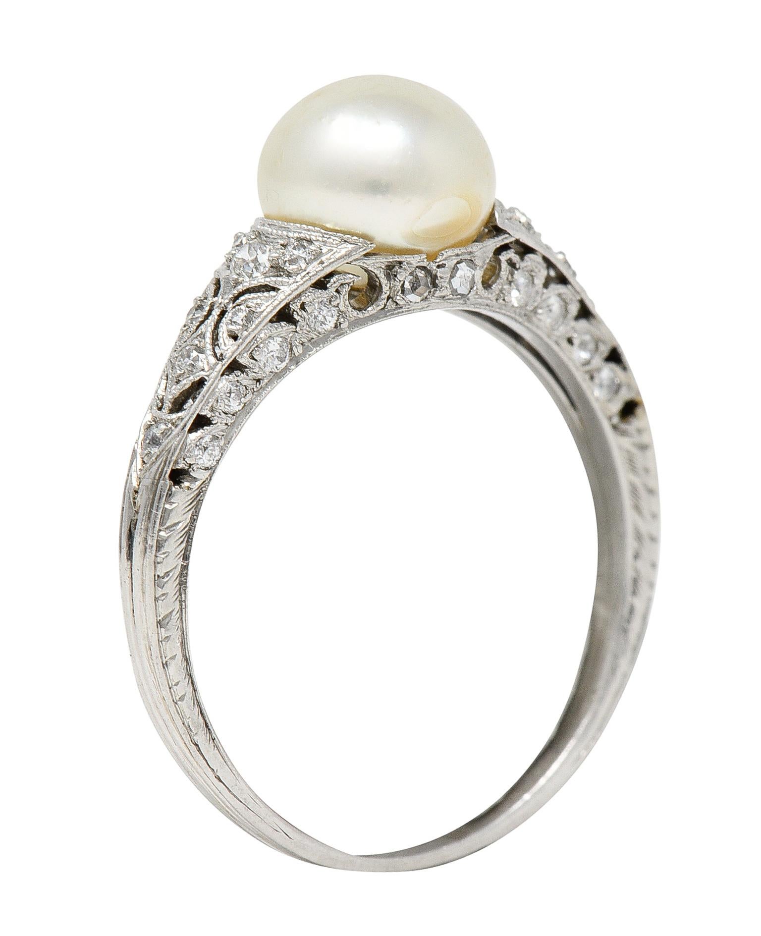 Tiffany & Co. Edwardian Pearl Diamond Platinum Ivy Foliate Antique Gemstone Ring 1