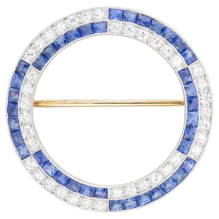 Tiffany & Co. Edwardian Platinum/14kt, Diamond + Sapphire Circle Pin