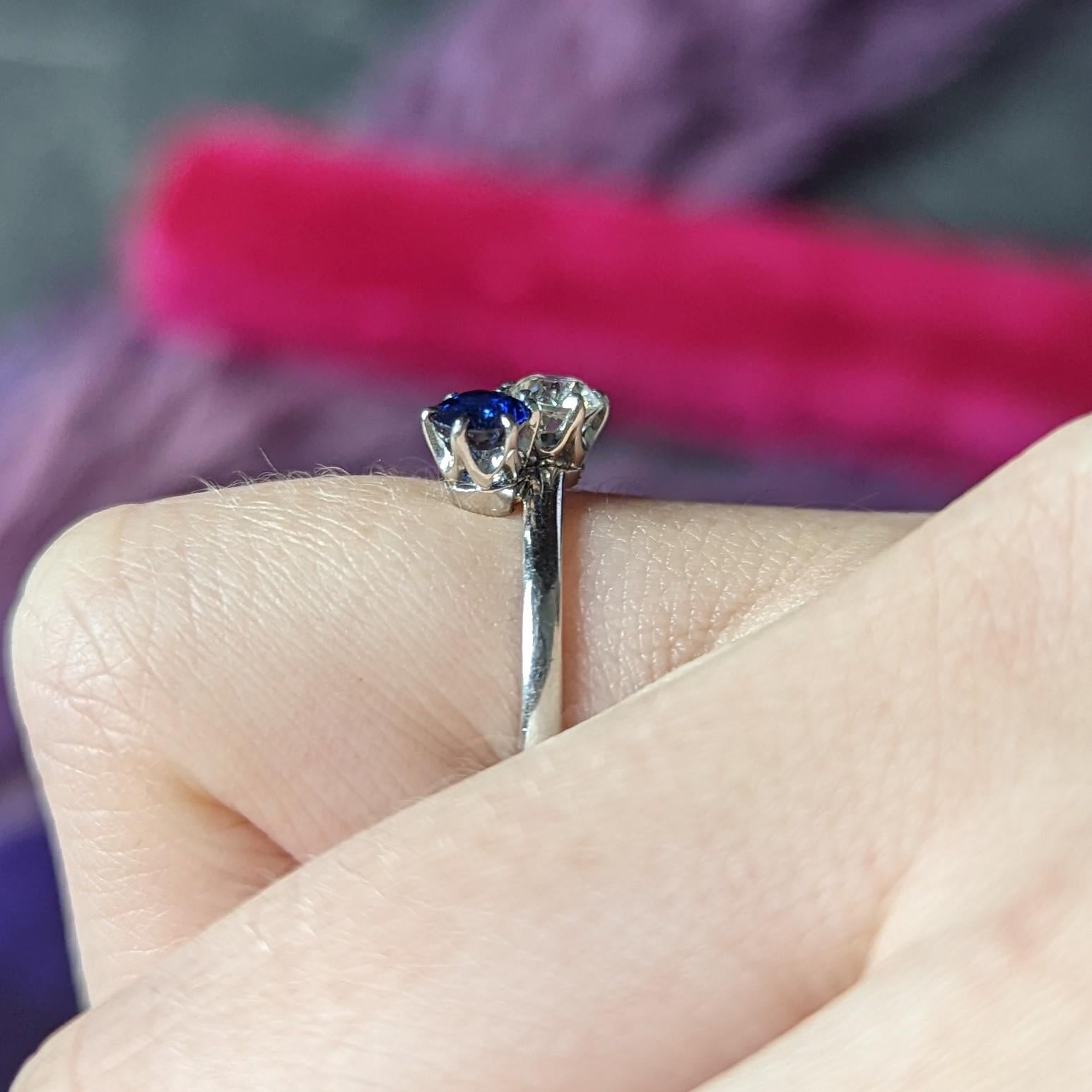 Tiffany & Co. Edwardian Sapphire Diamond Platinum Toi Et Moi Antique Ring 3