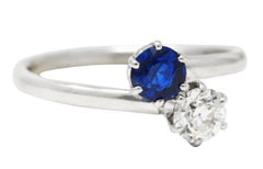 Tiffany & Co. Edwardian Sapphire Diamond Platinum Toi Et Moi Antique Ring