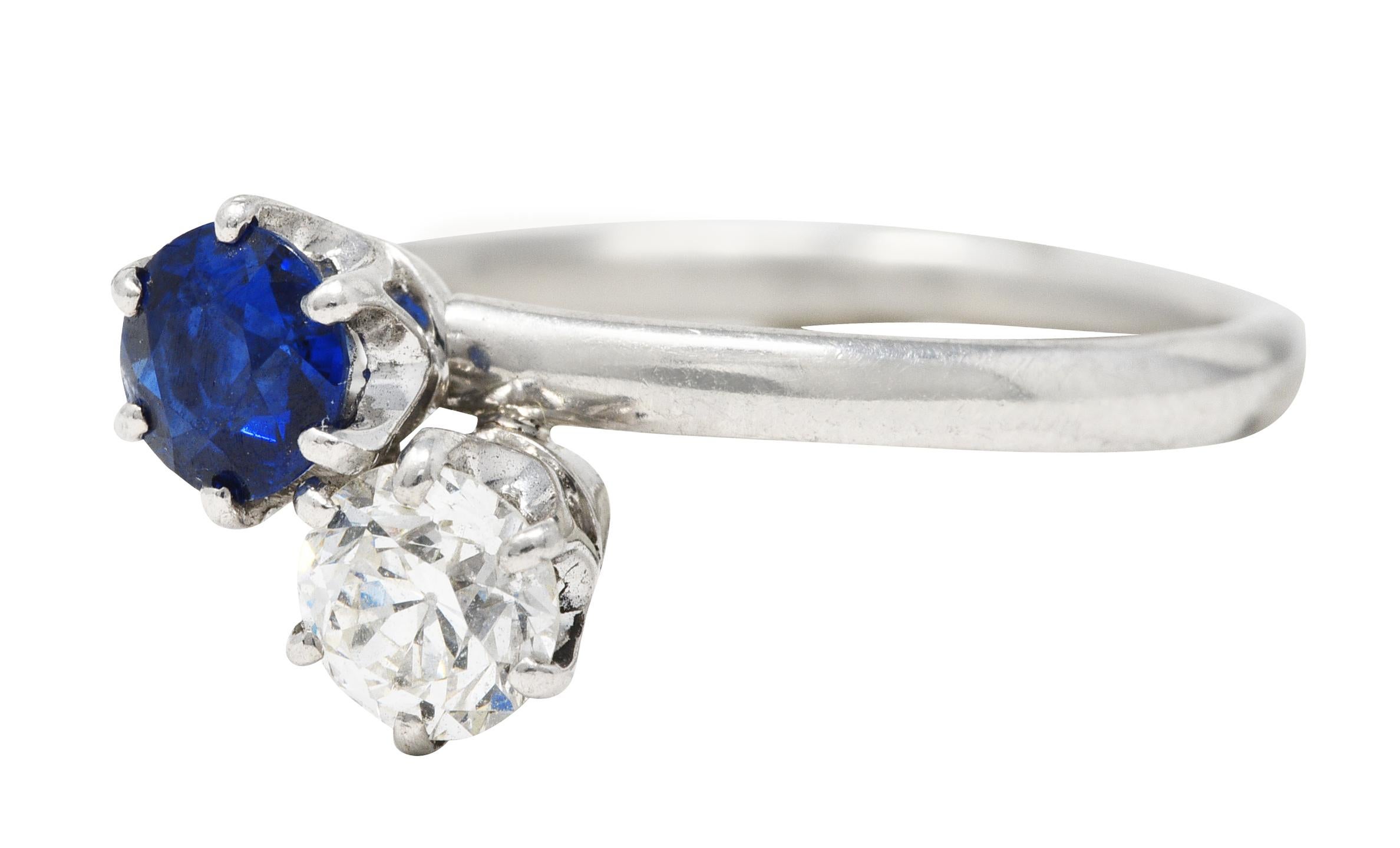 Old European Cut Tiffany & Co. Edwardian Sapphire Diamond Platinum Toi Et Moi Antique Ring