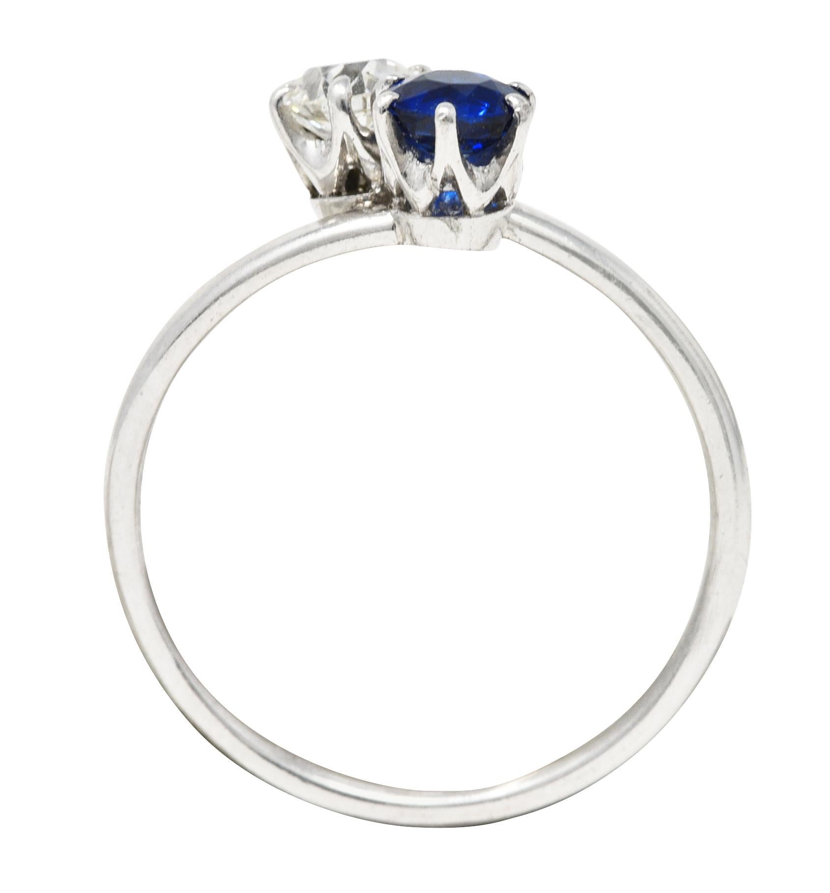 Women's or Men's Tiffany & Co. Edwardian Sapphire Diamond Platinum Toi Et Moi Antique Ring