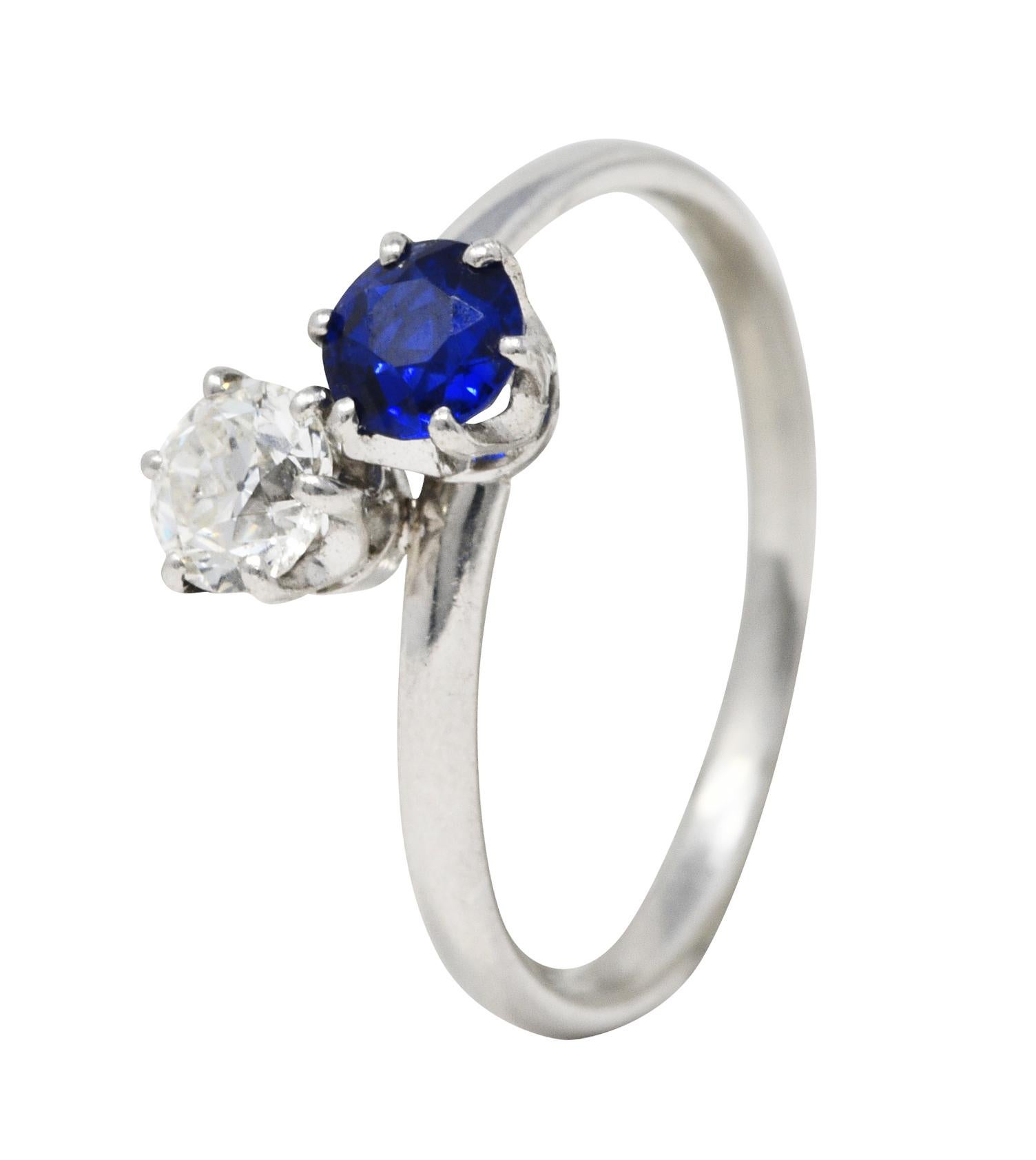 Tiffany & Co. Edwardian Sapphire Diamond Platinum Toi Et Moi Antique Ring 1