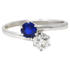 Tiffany & Co. Edwardian Sapphire Diamond Platinum Toi Et Moi Antique Ring