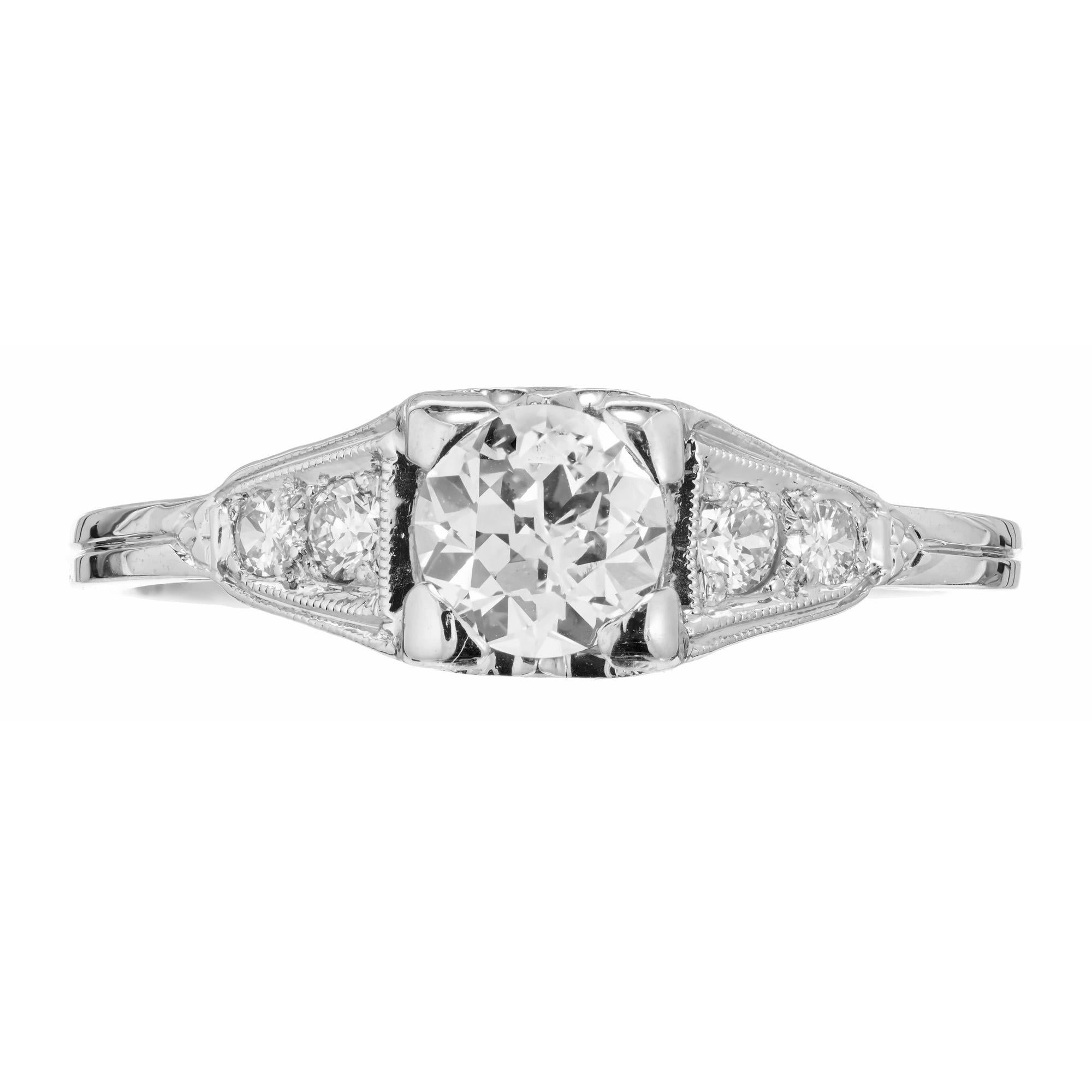 Original wonderful 1930's Tiffany & Co. diamond engagement ring. EGL certified .44 carat transitional cut center diamond, set in a platinum filigree and pierced setting with 4 round cut accent diamonds. Beautiful representation of the Art Deco era.