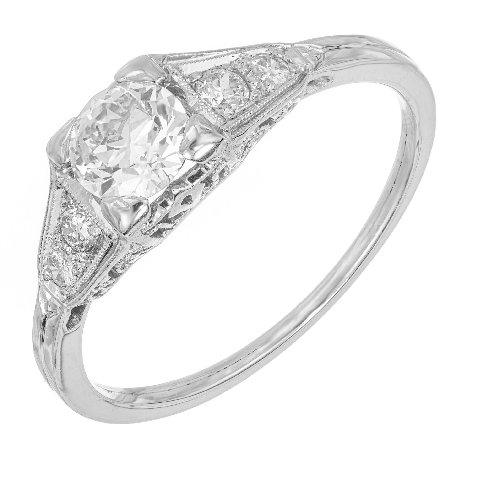 Round Cut Tiffany & Co EGL Certified .44 Carat Diamond Art Deco Platinum Engagement Ring