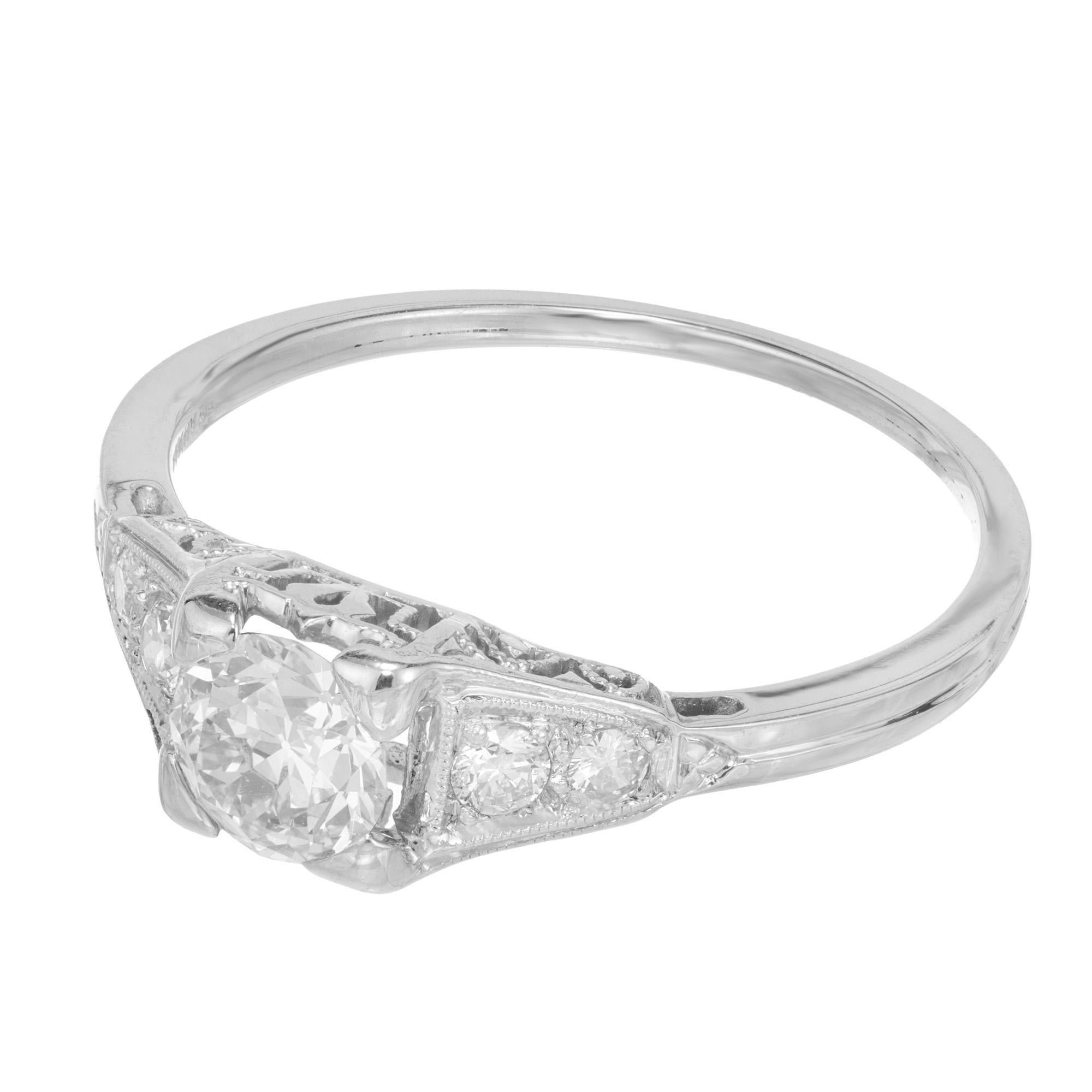Women's Tiffany & Co EGL Certified .44 Carat Diamond Art Deco Platinum Engagement Ring
