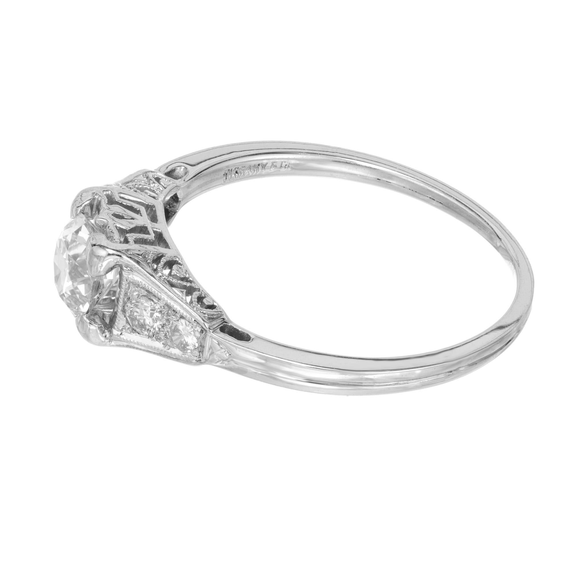 Tiffany & Co EGL Certified .44 Carat Diamond Art Deco Platinum Engagement Ring 1
