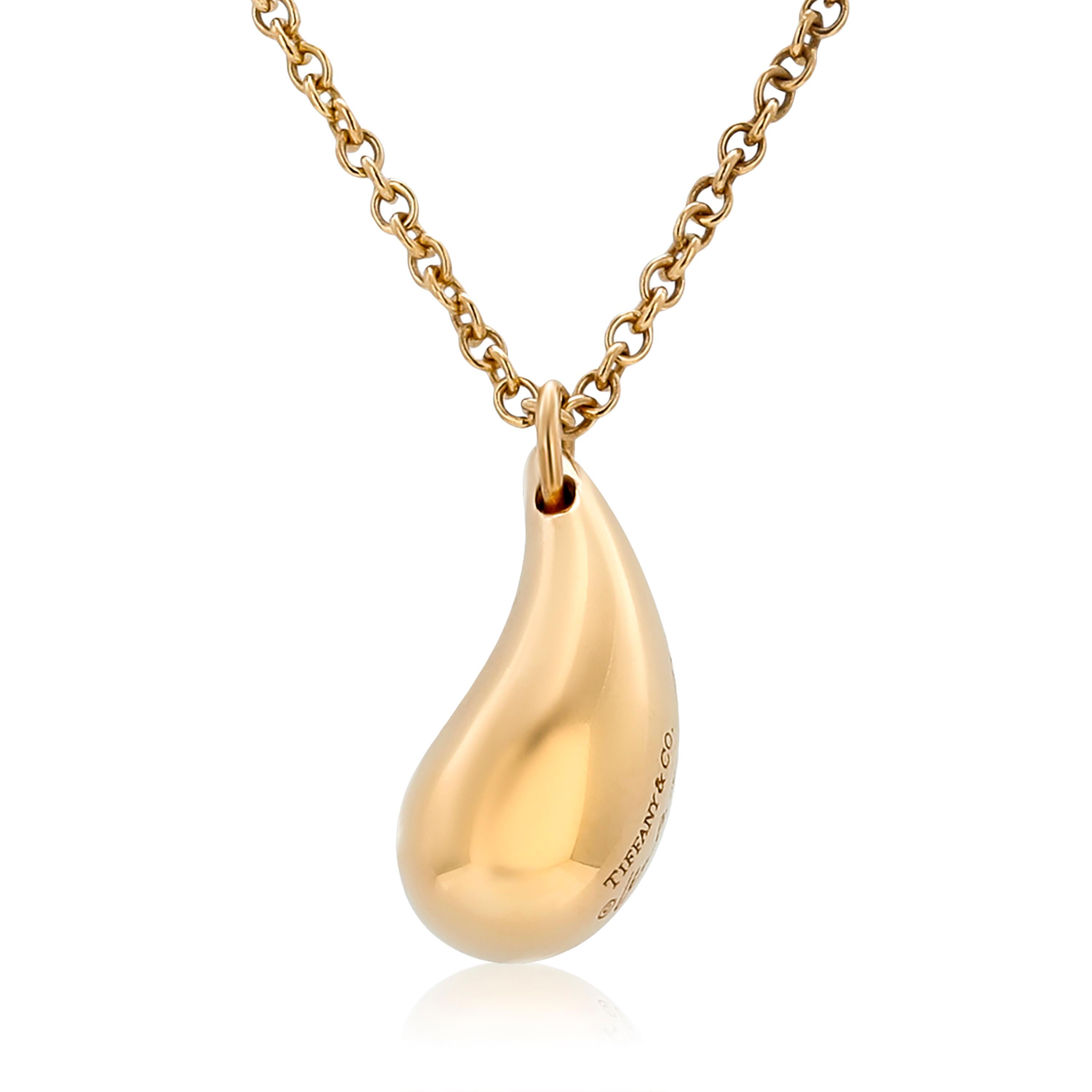 Tiffany Co Eighteen Karat Gold Elsa Peretti Teardrop 0.60 Inch Pendant Necklace 1