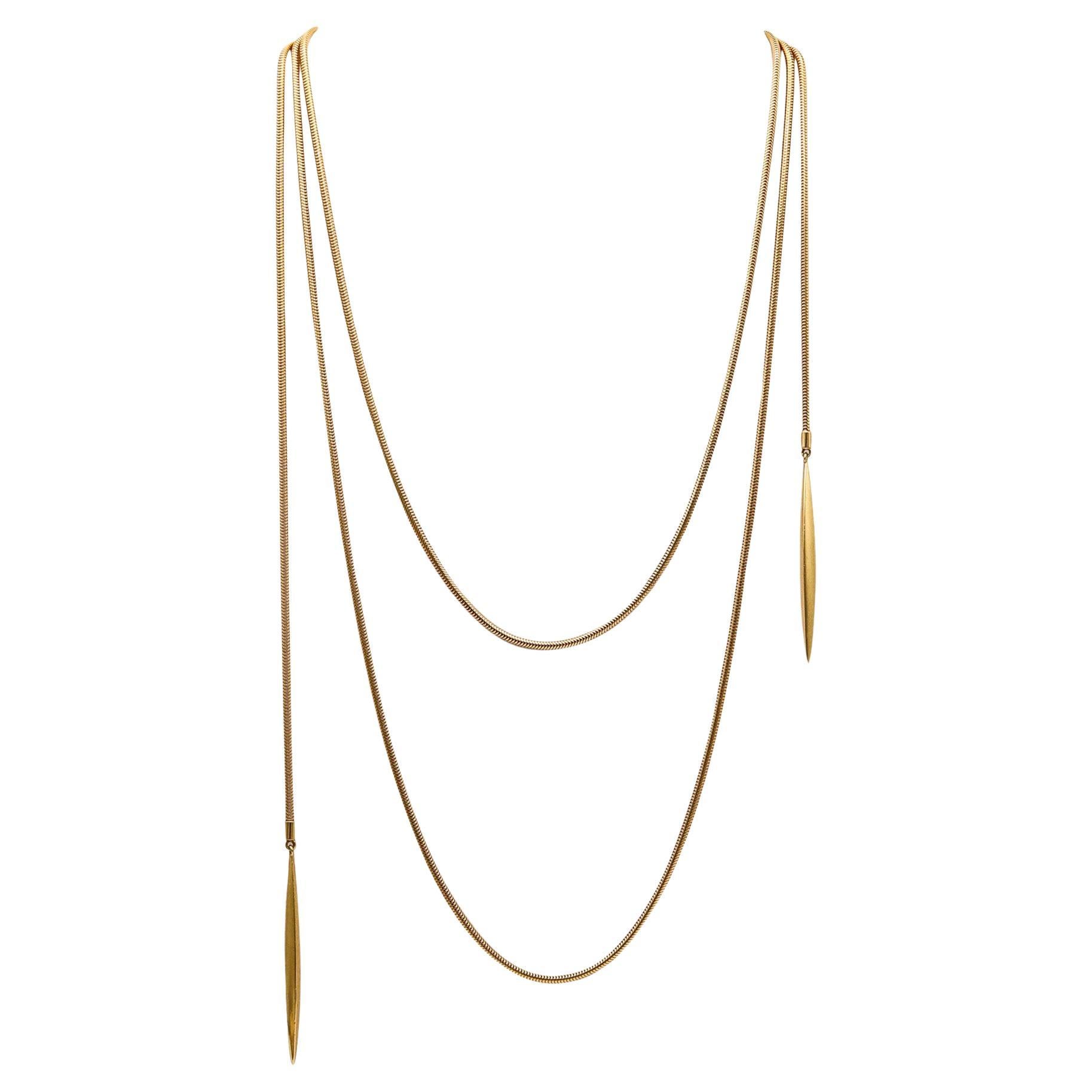Tiffany & Co. Long collier lariat élégant en or jaune massif 18 carats