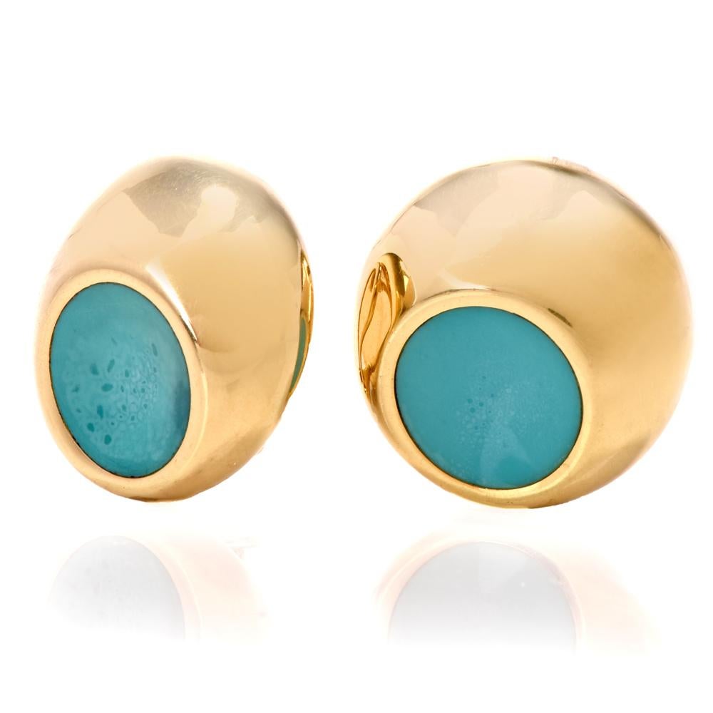 Women's Tiffany & Co. Elsa Paretti Yellow Gold and Turquoise Enamel Clip-Back Earrings