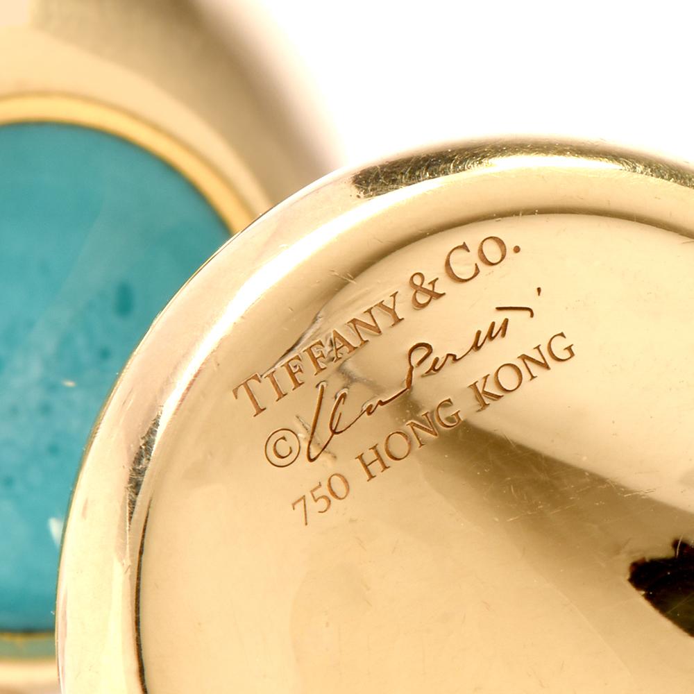 Tiffany & Co. Elsa Paretti Yellow Gold and Turquoise Enamel Clip-Back Earrings 2
