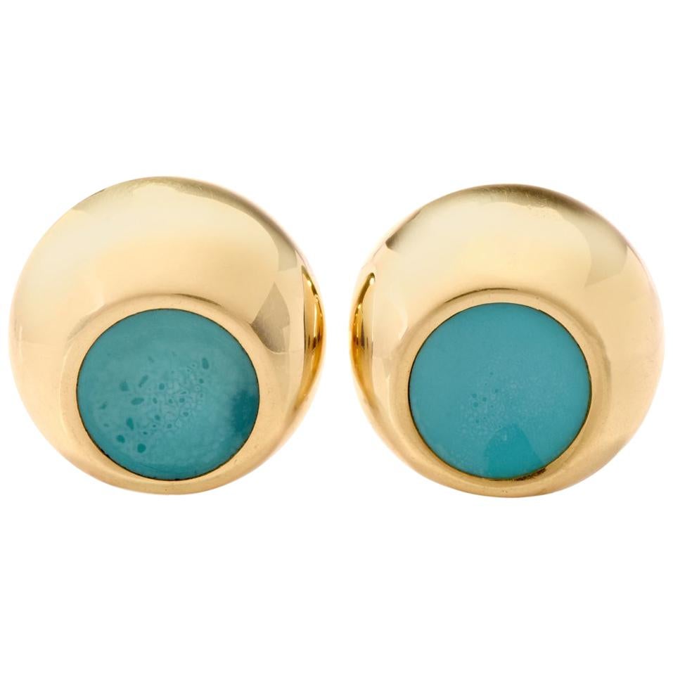 Tiffany & Co. Elsa Paretti Yellow Gold and Turquoise Enamel Clip-Back Earrings