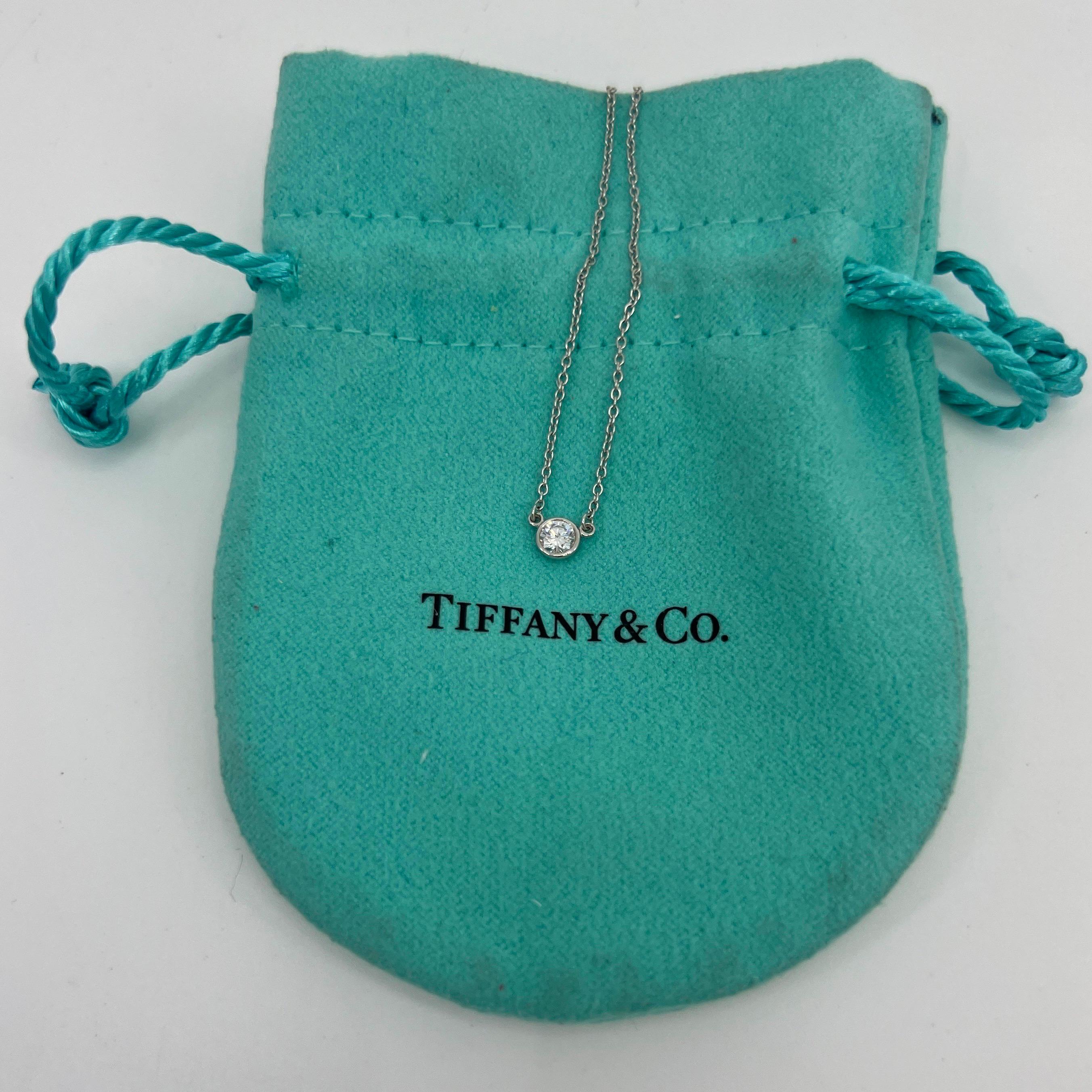 Round Cut Tiffany & Co. Elsa Peretti 0.17ct Diamond By The Yard Platinum Pendant Necklace