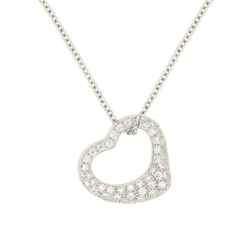 Tiffany & Co. ‘Elsa Peretti’ 0.45ct Diamond Open Heart Pendant In Good Condition In London, GB