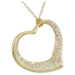 Tiffany & Co Elsa Peretti 1.2 ct Diamond Large Open Heart Pendant Necklace