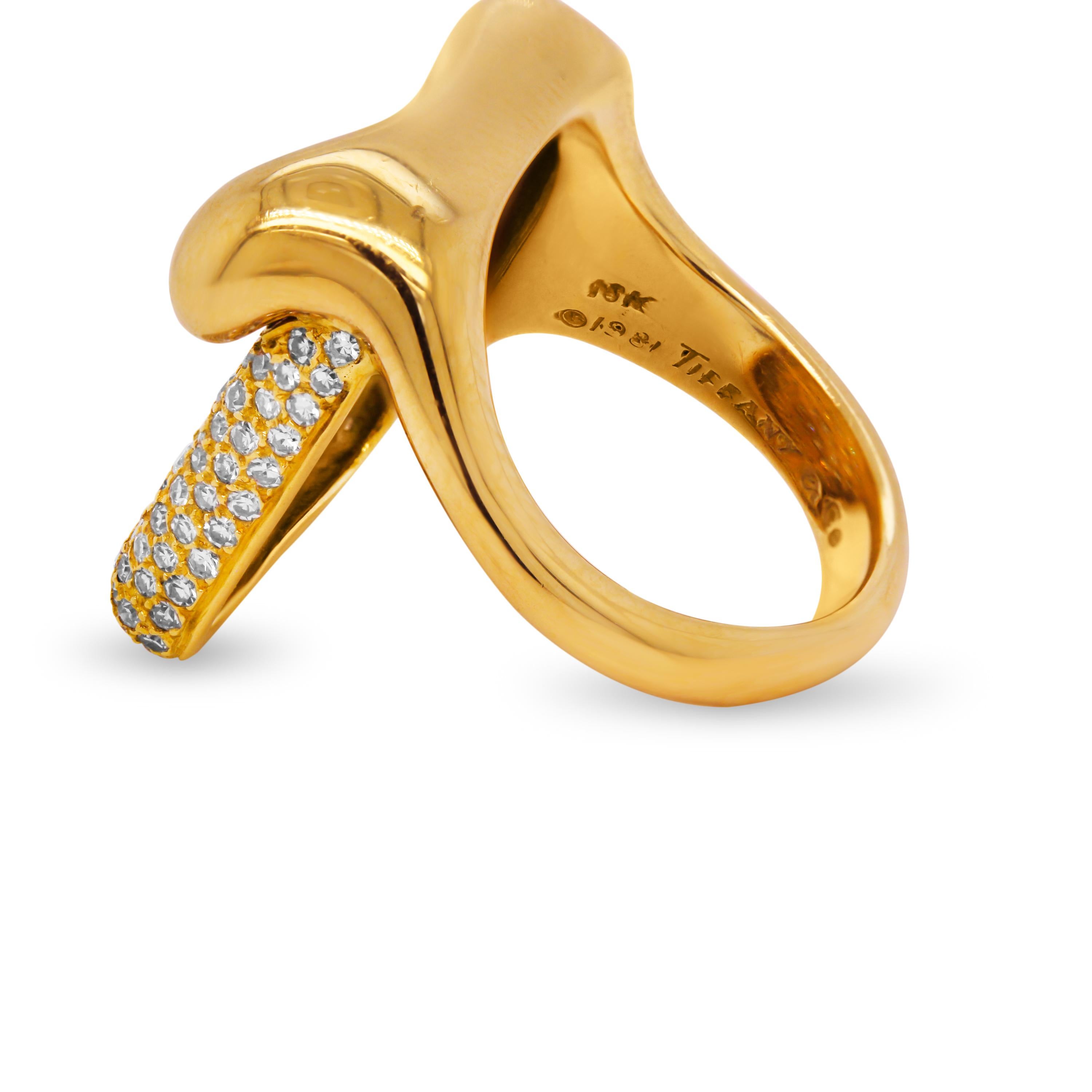 Contemporary Tiffany & Co Elsa Peretti 18 Karat Gold Diamond Square Ring