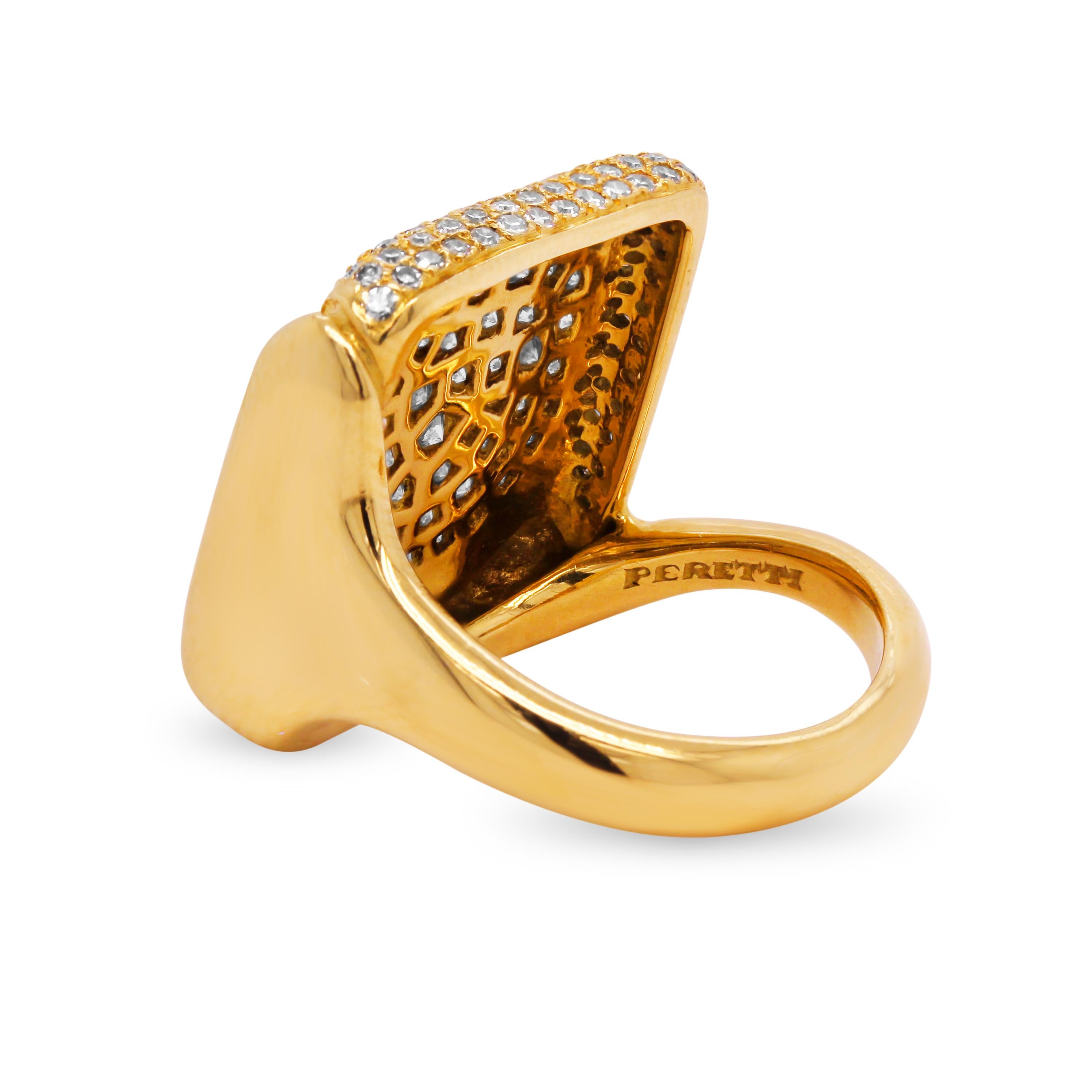 Round Cut Tiffany & Co Elsa Peretti 18 Karat Gold Diamond Square Ring