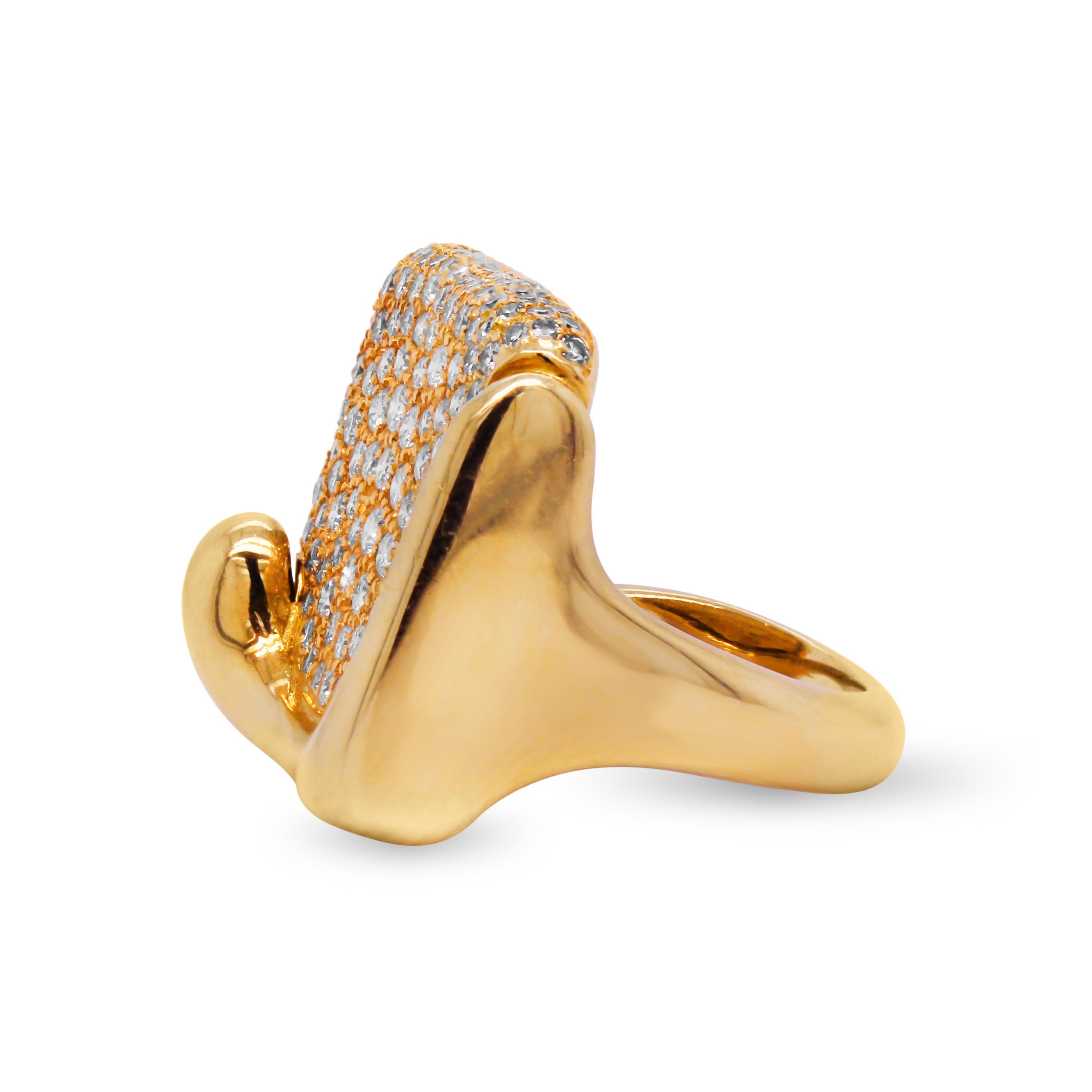 Tiffany & Co Elsa Peretti 18 Karat Gold Diamond Square Ring In Excellent Condition In Boca Raton, FL
