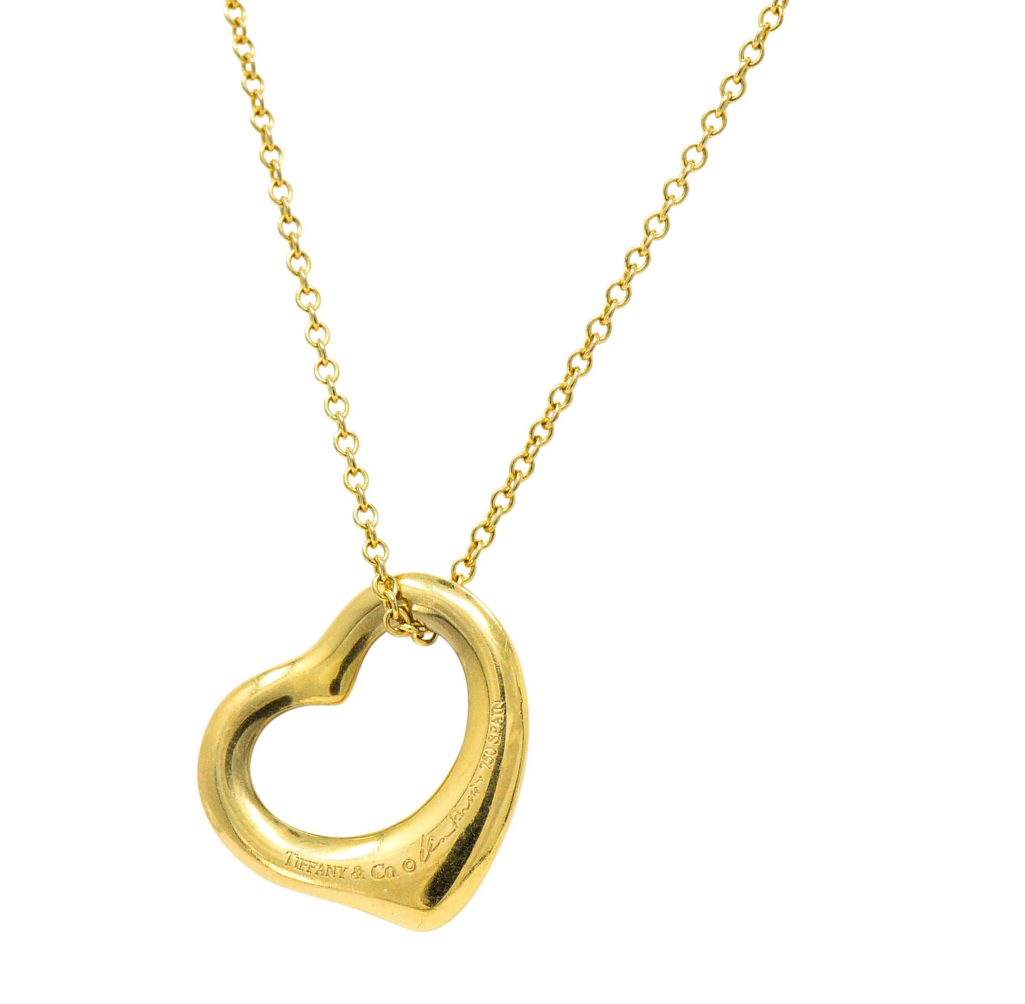 Tiffany & Co. Elsa Peretti 18 Karat Gold Open Heart Necklace In Excellent Condition In Philadelphia, PA