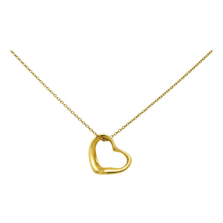 Tiffany and Co. Elsa Peretti 18 Karat Gold Open Heart Necklace at 1stDibs