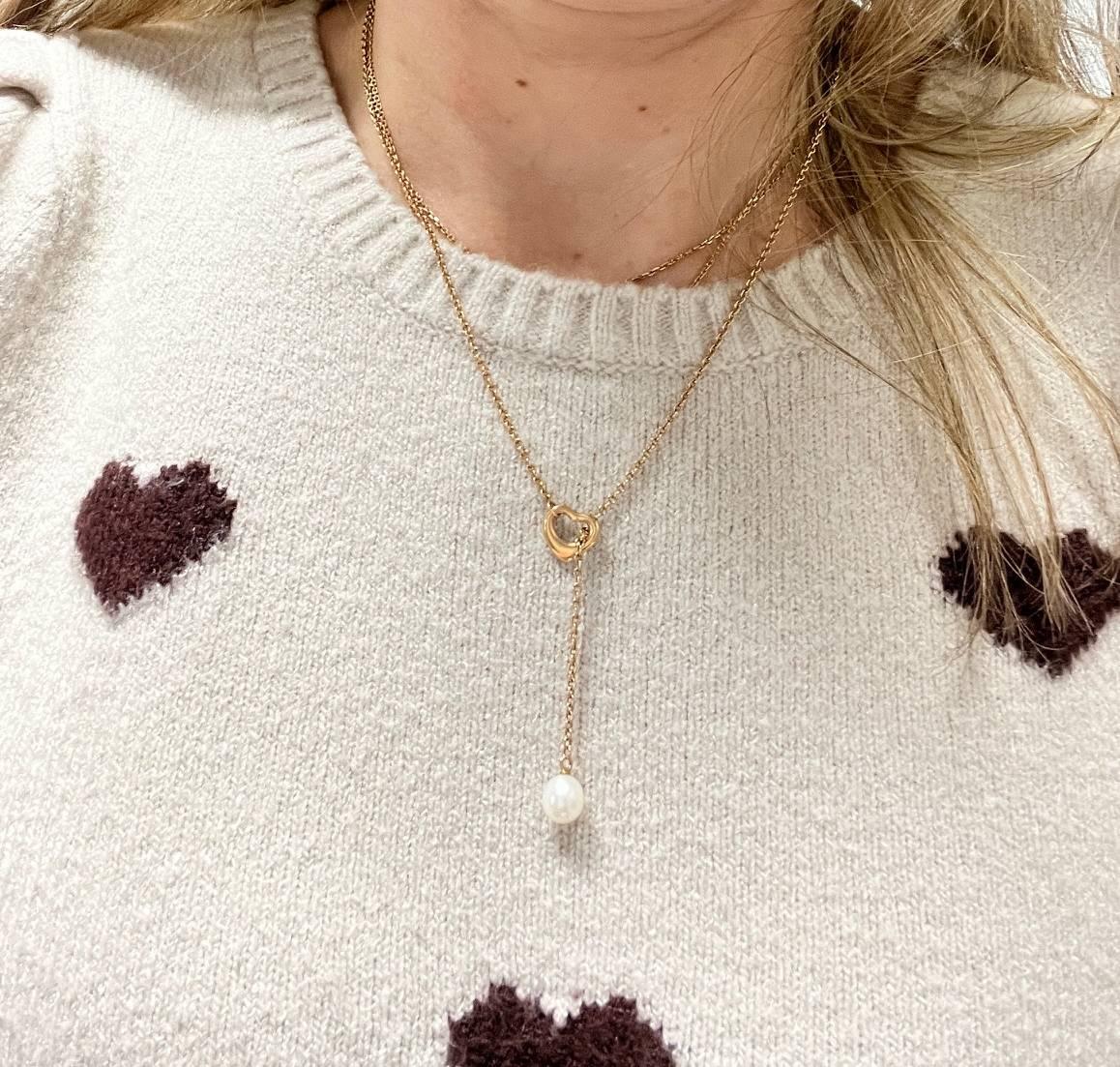 Tiffany & Co. Collar Elsa Peretti de oro rosa de 18 quilates con forma de lazo de corazón abierto en Excelente estado para la venta en  Baltimore, MD