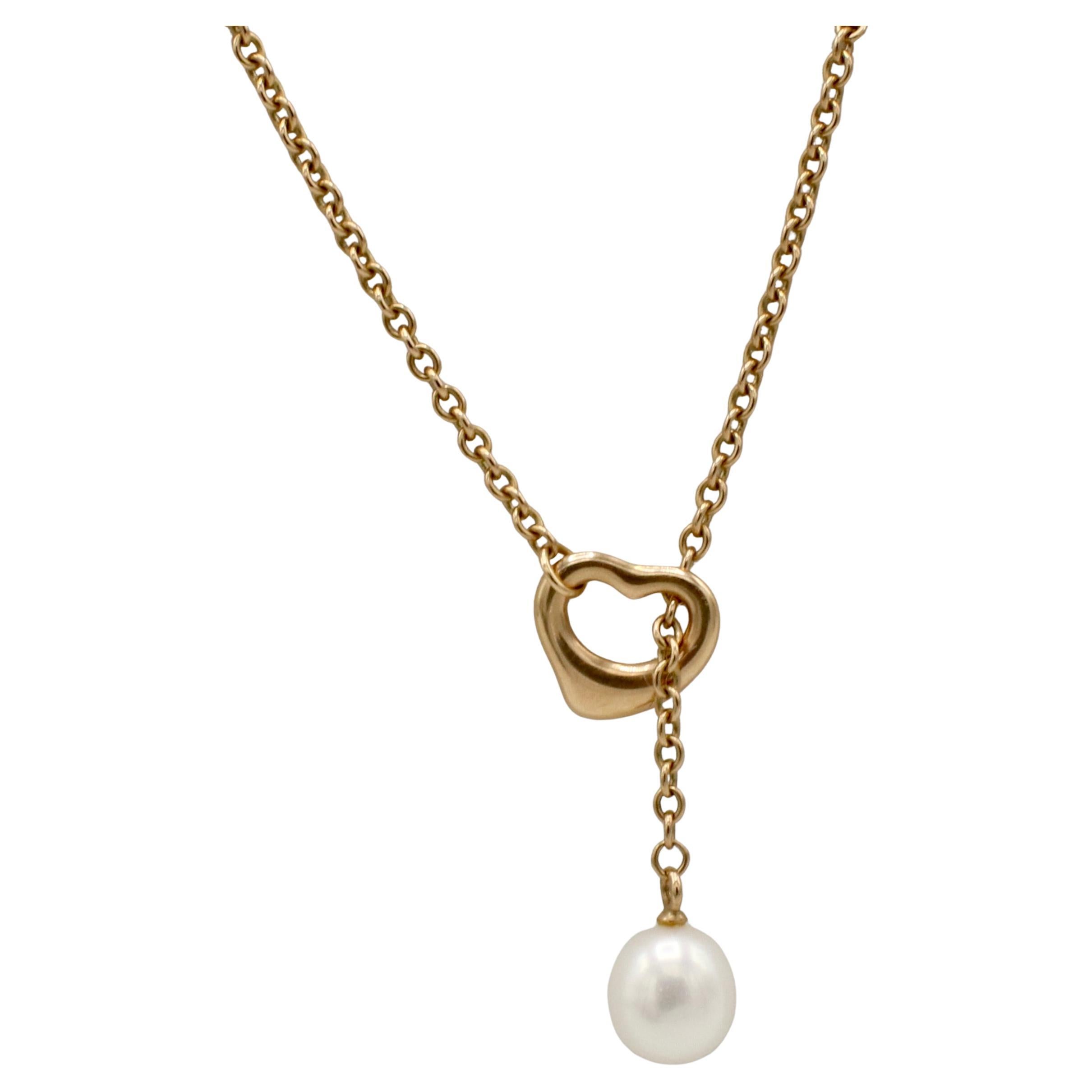 Tiffany & Co. Elsa Peretti 18 Karat Rose Gold Open Heart Lariat Drop Necklace