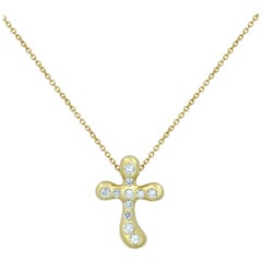 Tiffany & Co. Elsa Peretti 18 Karat Gelbgold Diamant-Kreuz-Anhänger 0::25 Karat