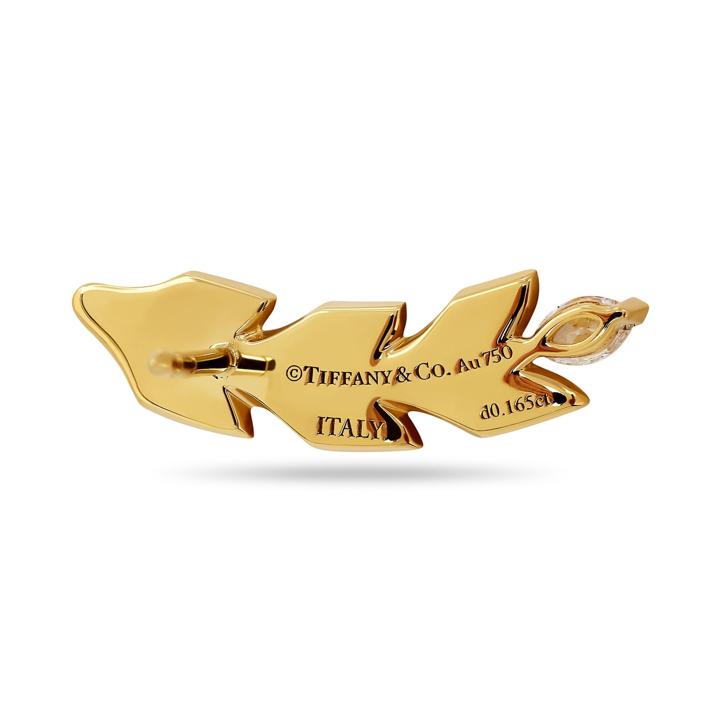 Marquise Cut Tiffany & Co. Elsa Peretti 18 Karat Yellow Gold Diamond Leaf Earrings