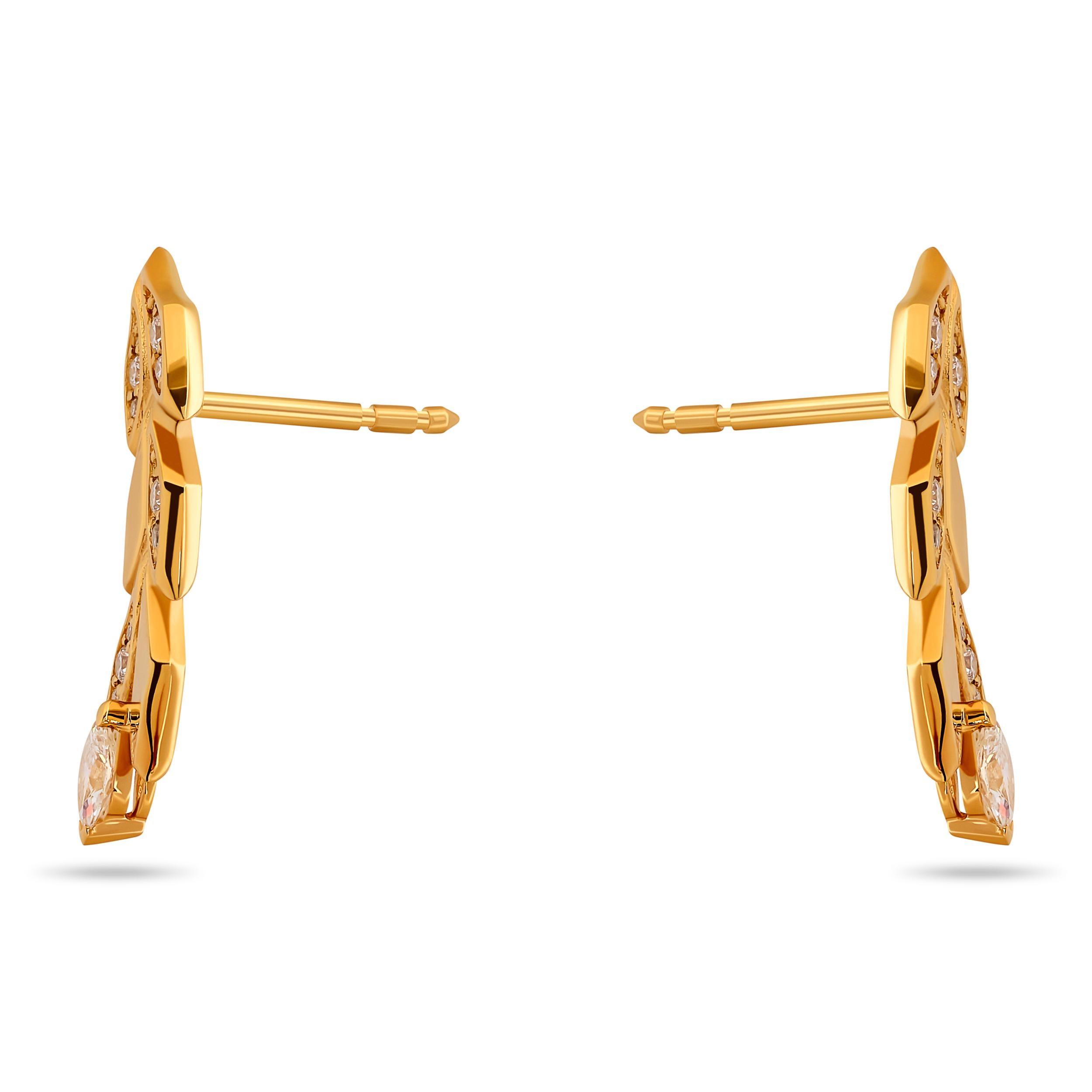 Tiffany & Co. Elsa Peretti 18 Karat Yellow Gold Diamond Leaf Earrings In Excellent Condition In Philadelphia, PA
