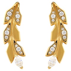 Tiffany & Co. Elsa Peretti 18 Karat Yellow Gold Diamond Leaf Earrings