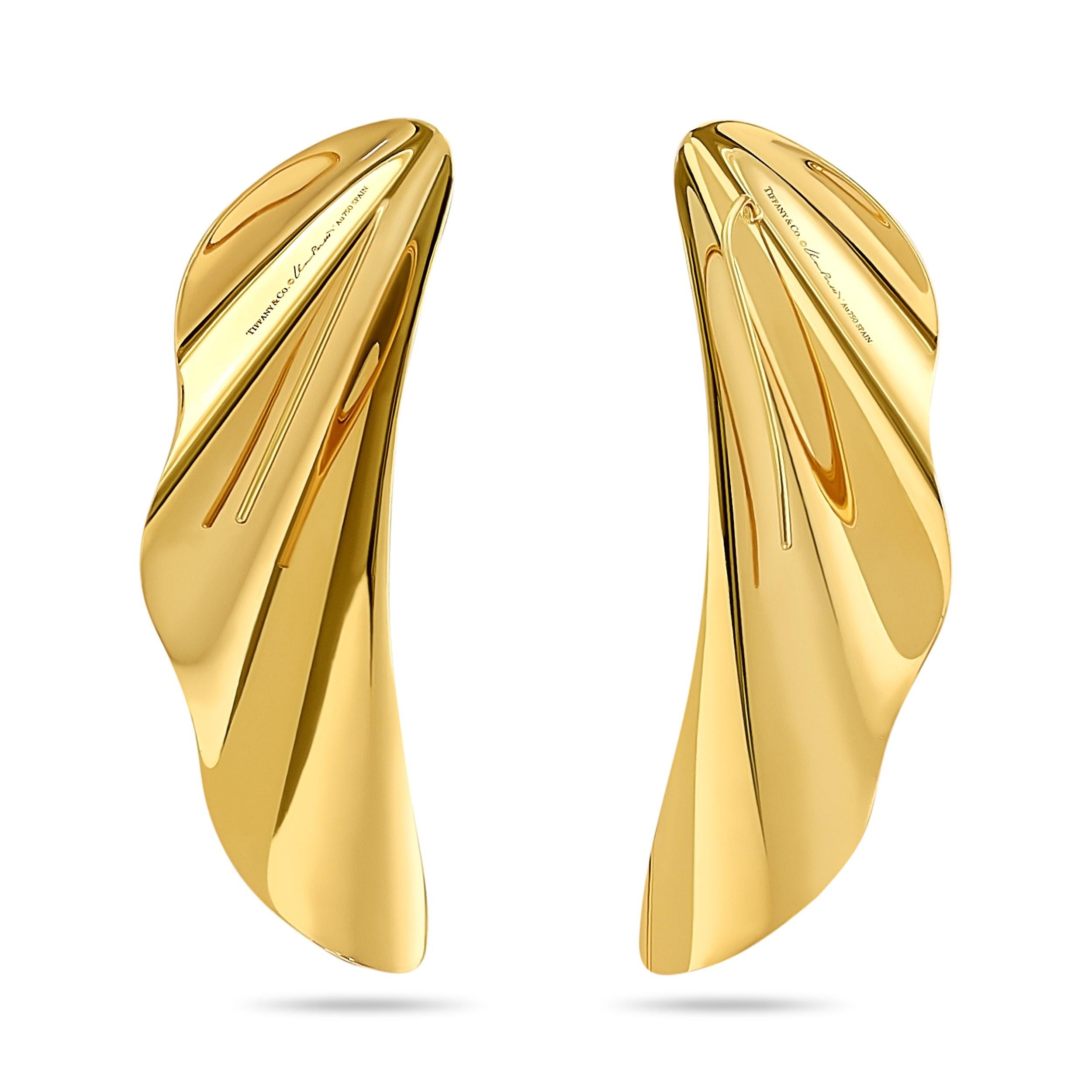 Women's Tiffany & Co. Elsa Peretti 18 Karat Yellow Gold High Tide Folded Fan Earrings