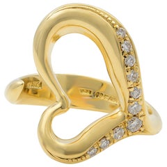 Tiffany & Co Elsa Peretti 18 Karat Yellow Gold Open Heart Diamond Ring